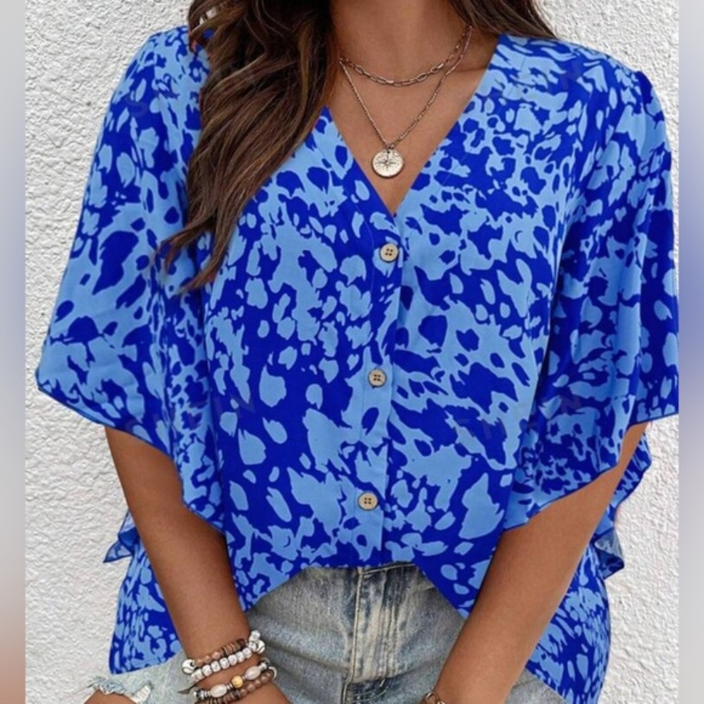SHEIN Royal blue button up‎ blouse. Women’s 2XL